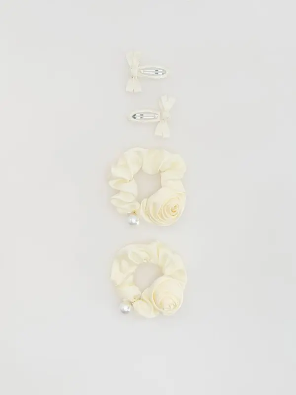 Reserved Reserved - GIRLS` HAIR ELASTICS & HAIR-CLIP - krem