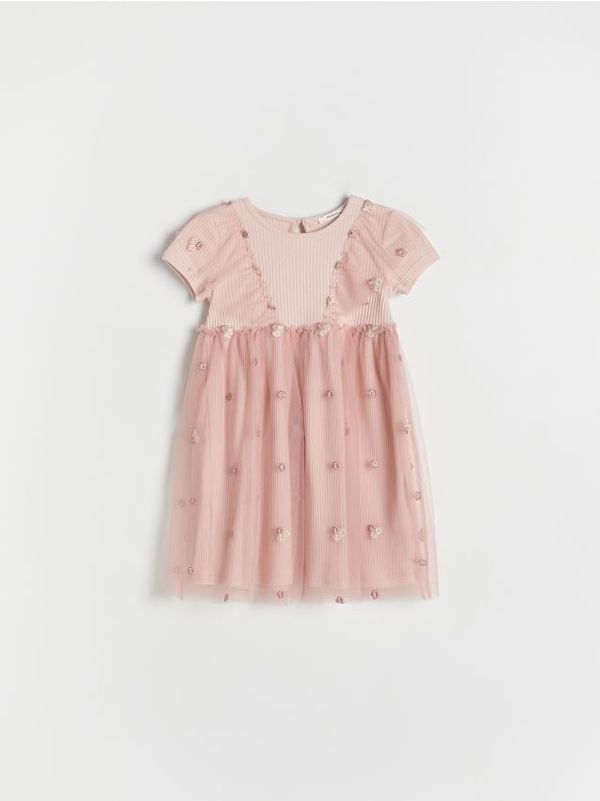 Reserved Reserved - Haljina s donjim dijelom od tila - pastelnoružičasto