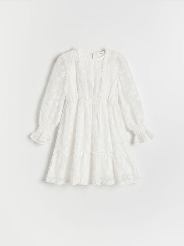 Reserved Reserved - Haljina s izvezenim uzorkom - krem