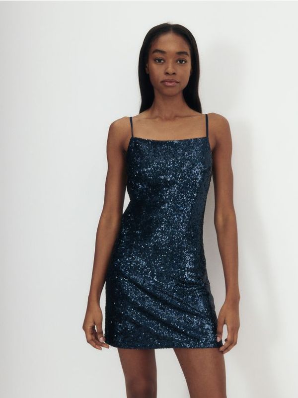 Reserved Reserved - Haljina sa šljokicama bez rukava - mornarsko plava
