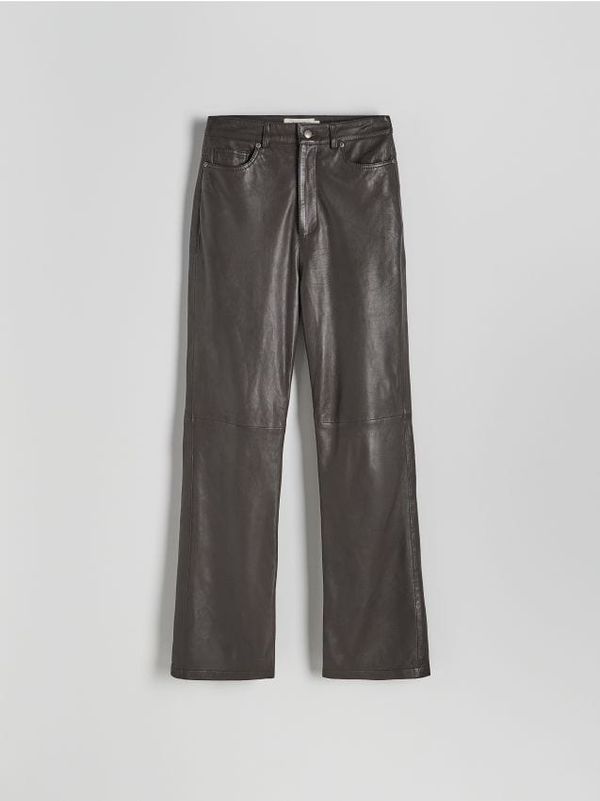 Reserved Reserved - Hlače od prirodne kože - prljavosmeđe