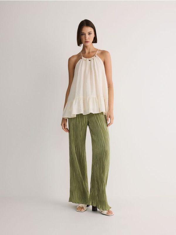 Reserved Reserved - Hlače od strukturirane tkanine - svjetlozeleno