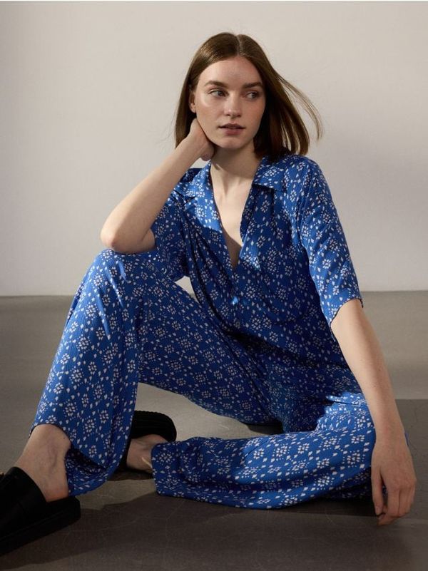 Reserved Reserved - Hlače od viskoze s uzorkom - svjetloplavo