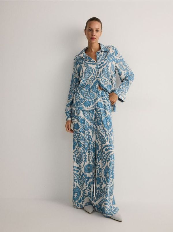 Reserved Reserved - Hlače od viskoze s uzorkom - svjetloplavo