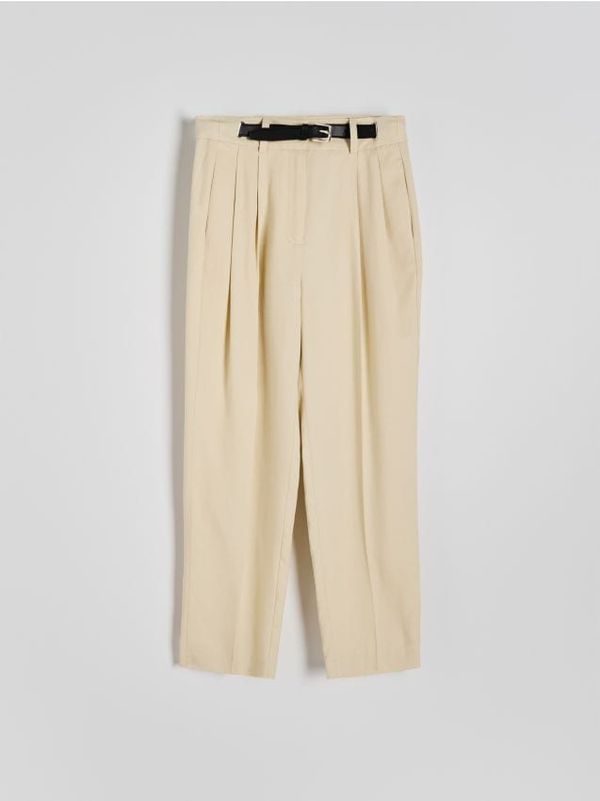 Reserved Reserved - Hlače s visokim udjelom liocelnih vlakana i mješavinom lana - krem