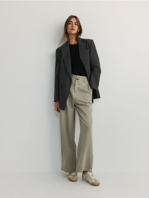 Reserved Reserved - Hlače s visokim udjelom pamuka - bljedozeleno