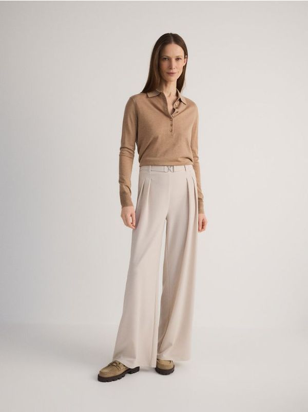 Reserved Reserved - Hlače sa širokim nogavicama i pojasom - bež