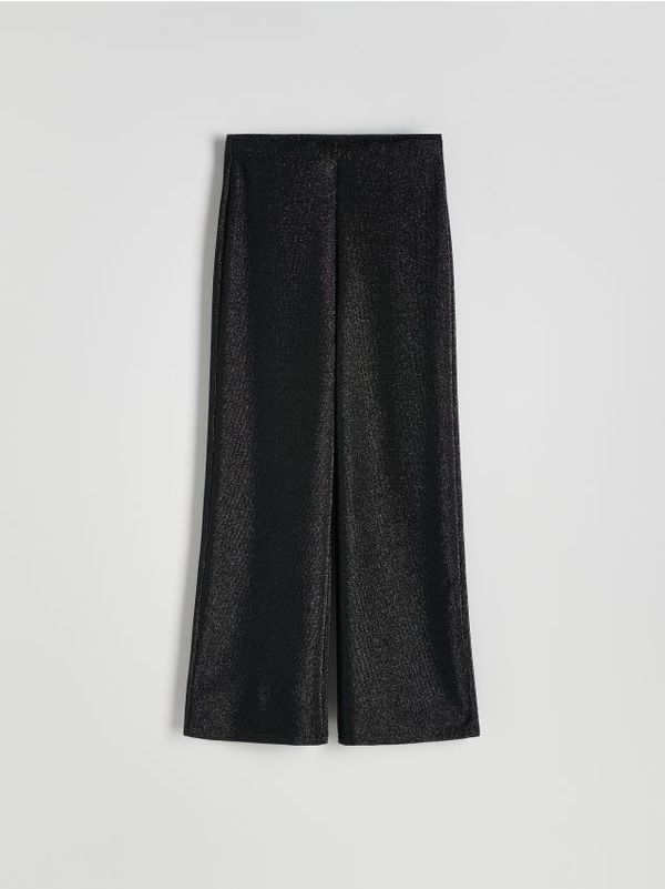 Reserved Reserved - Hlače širokih nogavica s mješavinom metaliziranog prediva - crno