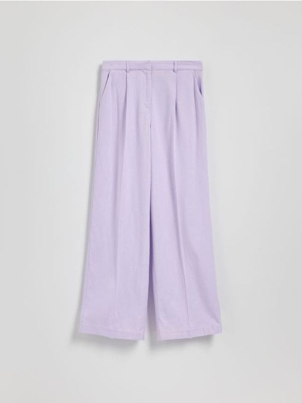 Reserved Reserved - Hlače širokih nogavica s visokim udjelom lana - boja lavande