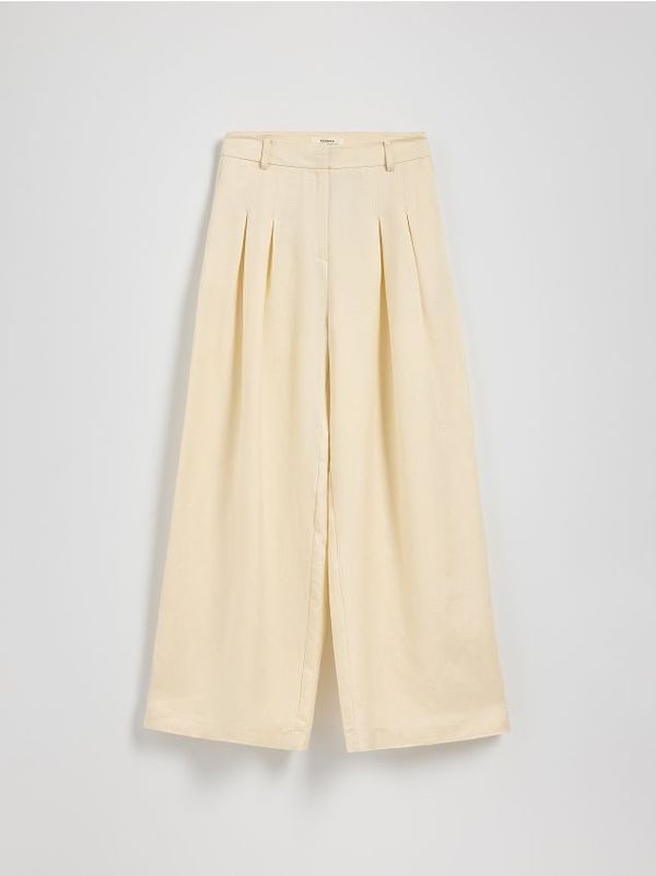 Reserved Reserved - Hlače širokih nogavica s visokim udjelom lana - boja pšenice