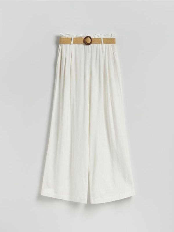 Reserved Reserved - Hlače širokih nogavica s visokim udjelom lana - krem