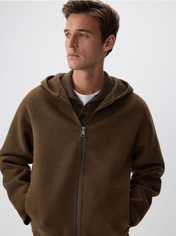 Reserved Reserved - Jakna od mješavine vune - smeđezeleno