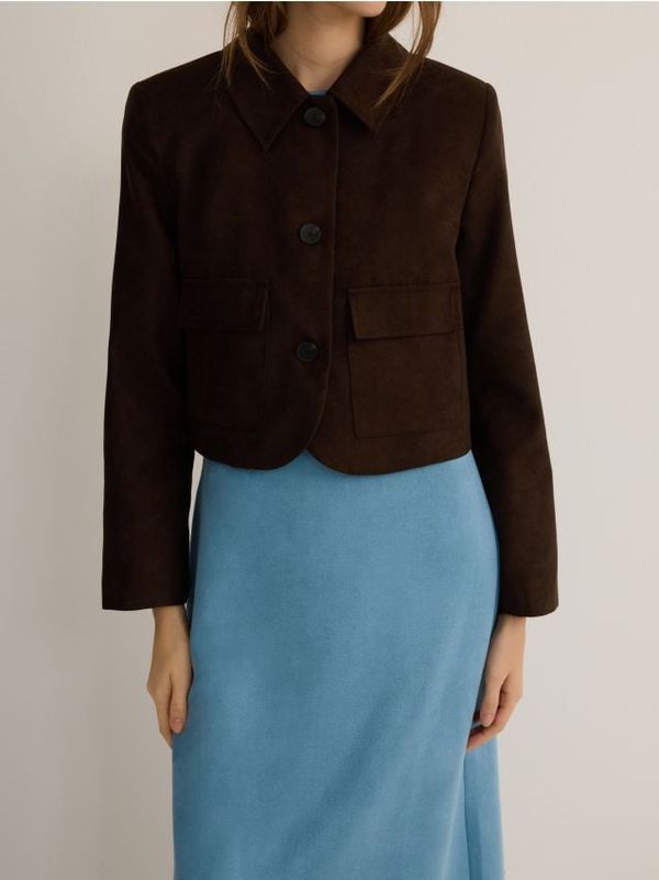 Reserved Reserved - Jakna od umjetne brušene kože - tamnosmeđe