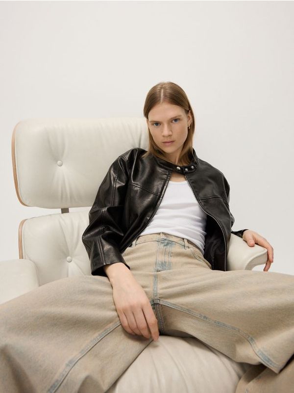 Reserved Reserved - Jakna od umjetne kože s uspravnim ovratnikom - crno