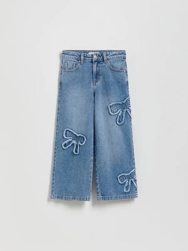 Reserved Reserved - Jeans hlače wide-leg s aplikacijama - plavo