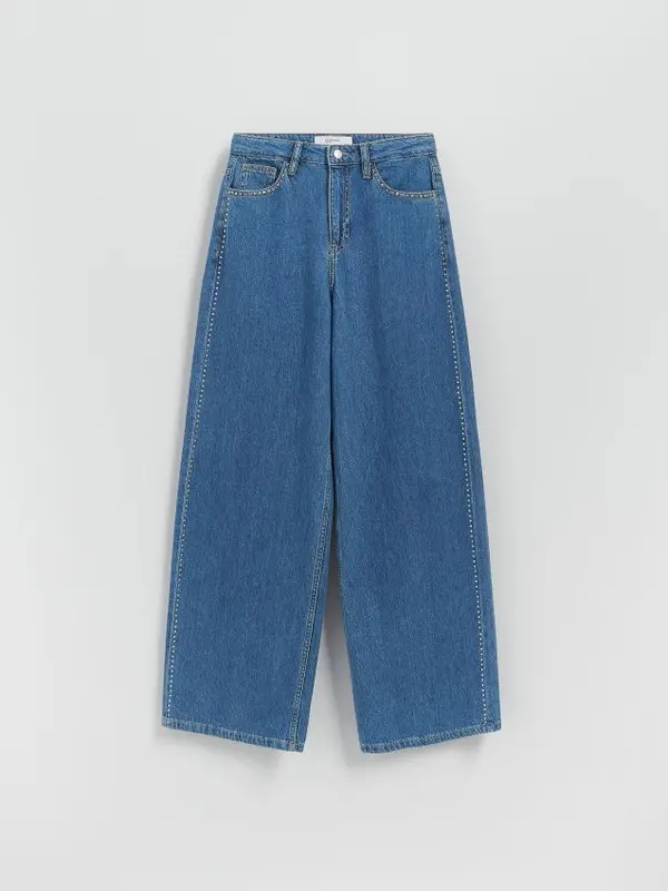 Reserved Reserved - Jeans hlače wide-leg s aplikacijama - plavo