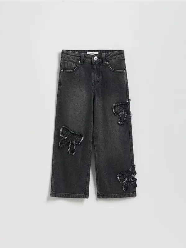 Reserved Reserved - Jeans hlače wide-leg s aplikacijama - siva