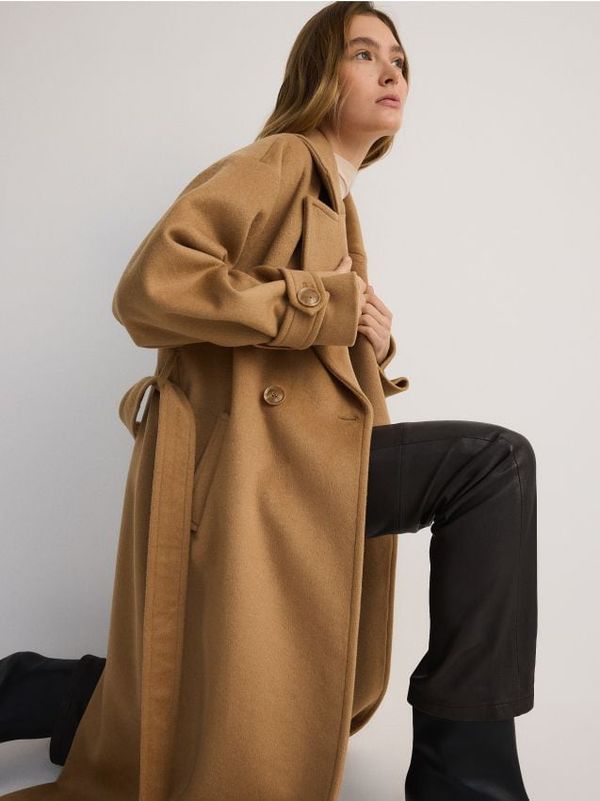 Reserved Reserved - Kaput s dvostrukim kopčanjem s mješavinom vune - zlatnosmeđe