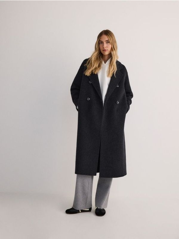 Reserved Reserved - Kaput s visokim udjelom vune i dvostrukim kopčanjem - crno