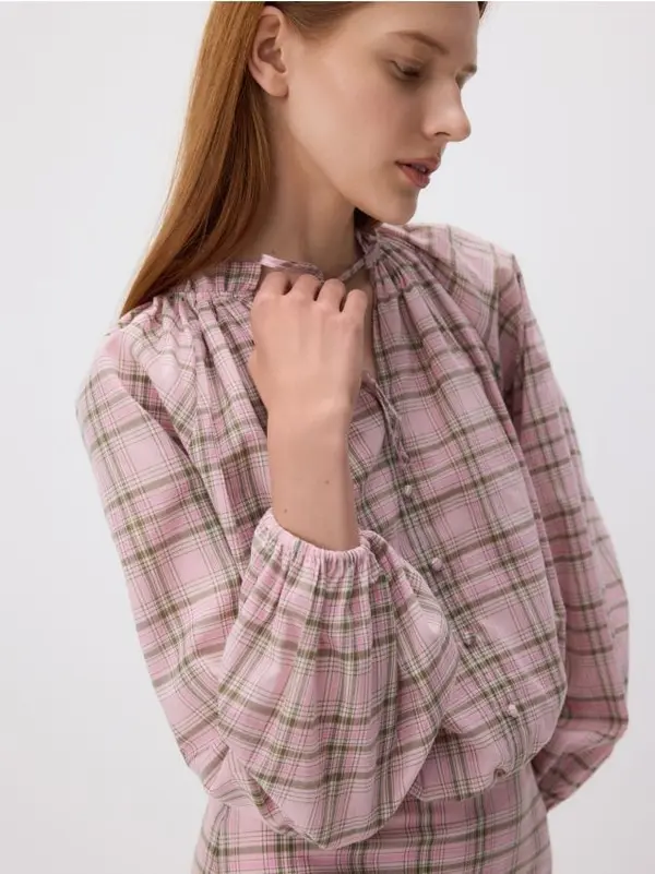 Reserved Reserved - Karirana bluza - pastelnoružičasto