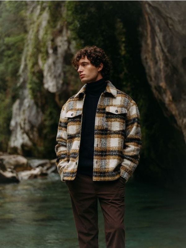 Reserved Reserved - Karirana košulja od mješavine vune - maslinasto