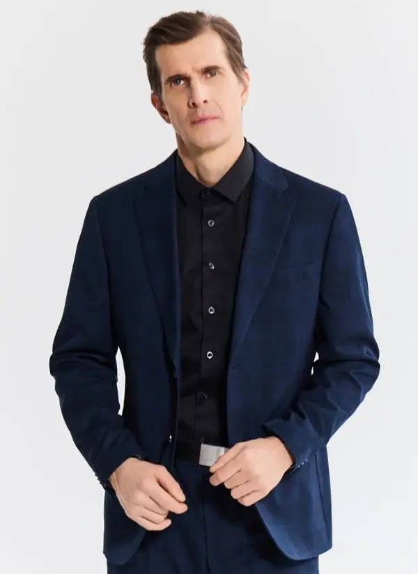 Reserved Reserved - Karirani slim fit sako - mornarsko plava