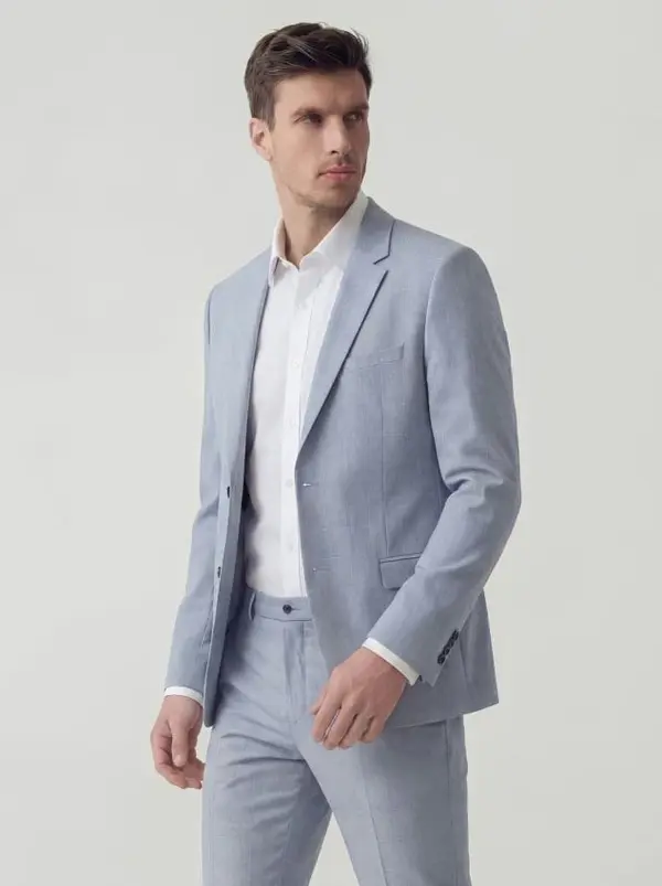 Reserved Reserved - Karirani slim fit sako - svjetloplavo