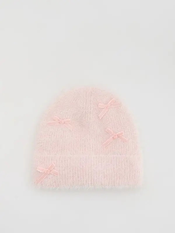 Reserved Reserved - Knit kapa s mašnicama - pastelnoružičasto