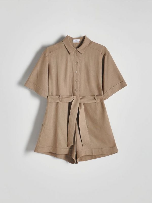 Reserved Reserved - Kombinezon od mješavine lana - prljavosmeđe