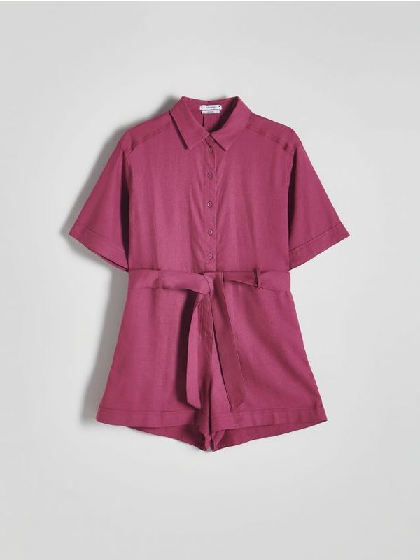 Reserved Reserved - Kombinezon od mješavine lana - purpurna boja
