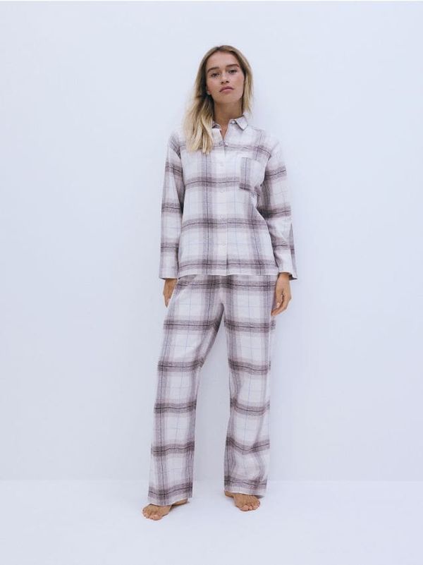 Reserved Reserved - Komplet dvodijelne karirane pidžame - bež