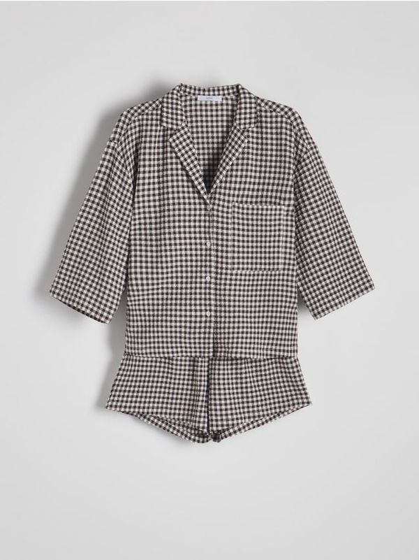 Reserved Reserved - Komplet dvodijelne karirane pidžame - boja antracita
