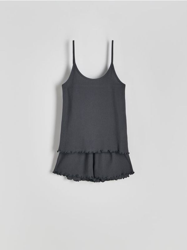 Reserved Reserved - Komplet dvodijelne pamučne pidžame - boja antracita