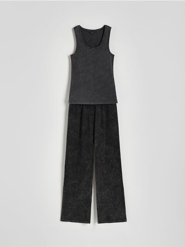 Reserved Reserved - Komplet dvodijelne pamučne pidžame - boja antracita