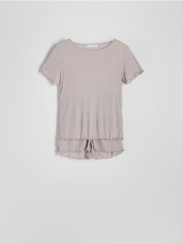 Reserved Reserved - Komplet dvodijelne pamučne pidžame - boja kave