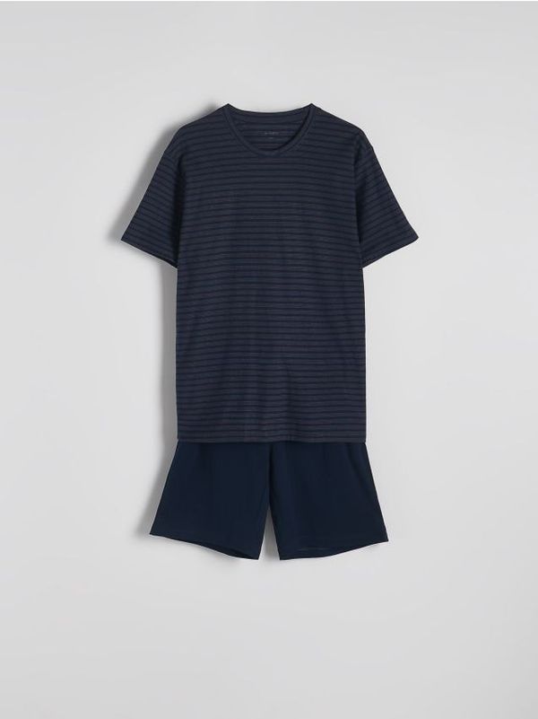 Reserved Reserved - Komplet dvodijelne pamučne pidžame - mornarsko plava