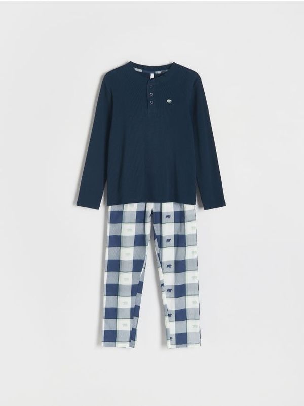Reserved Reserved - Komplet dvodijelne pamučne pidžame - mornarsko plava