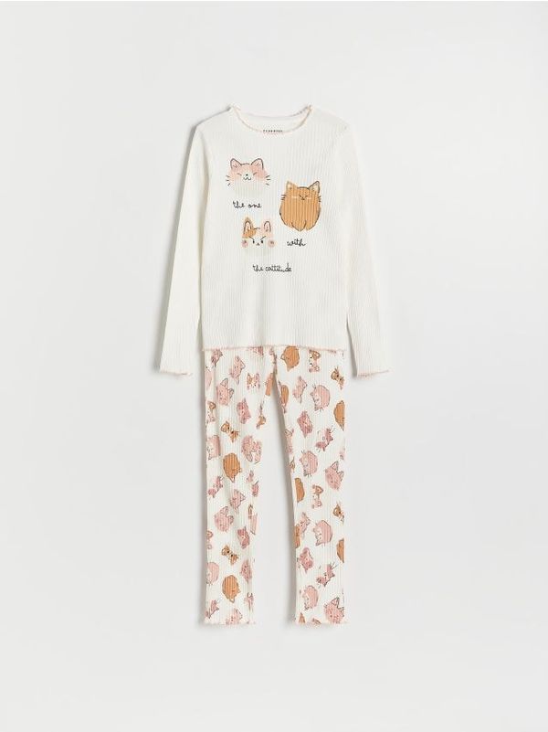 Reserved Reserved - Komplet dvodijelne pidžame s printom mačaka - krem