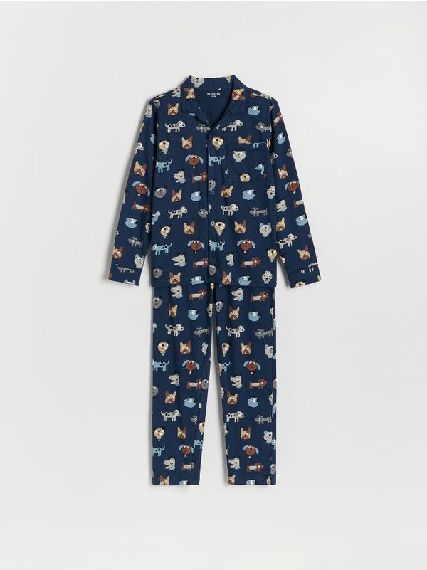 Reserved Reserved - Komplet dvodijelne pidžame s printom - mornarsko plava
