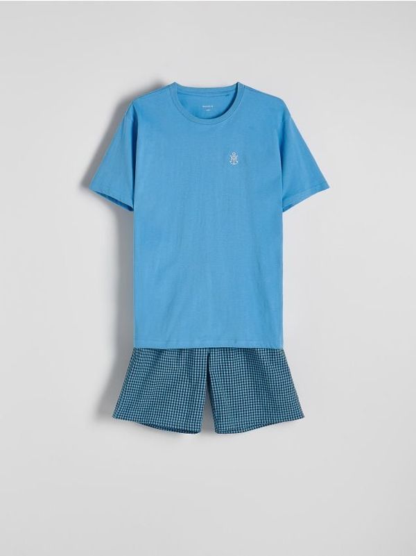 Reserved Reserved - Komplet dvodijelne pidžame s vezom - svjetloplavo