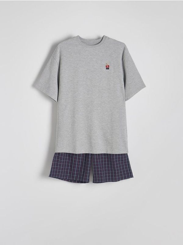 Reserved Reserved - Komplet dvodijelne pidžame s vezom - tamnosivo