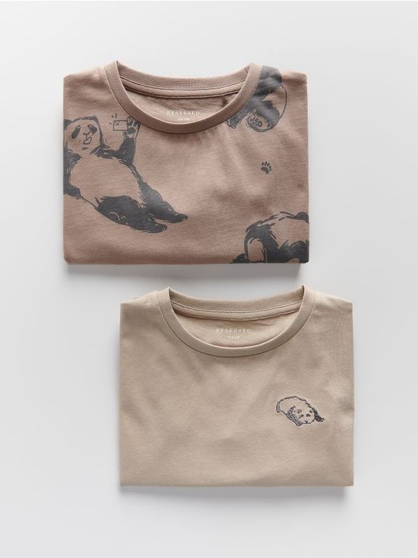 Reserved Reserved - Komplet od 2 pamučne majice dugih rukava - bež