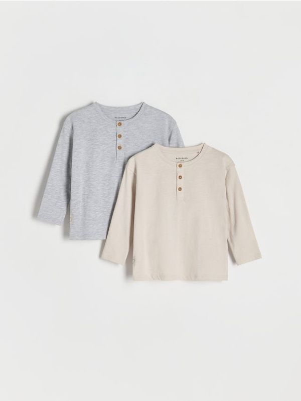 Reserved Reserved - Komplet od 2 pamučne majice dugih rukava - boja kože