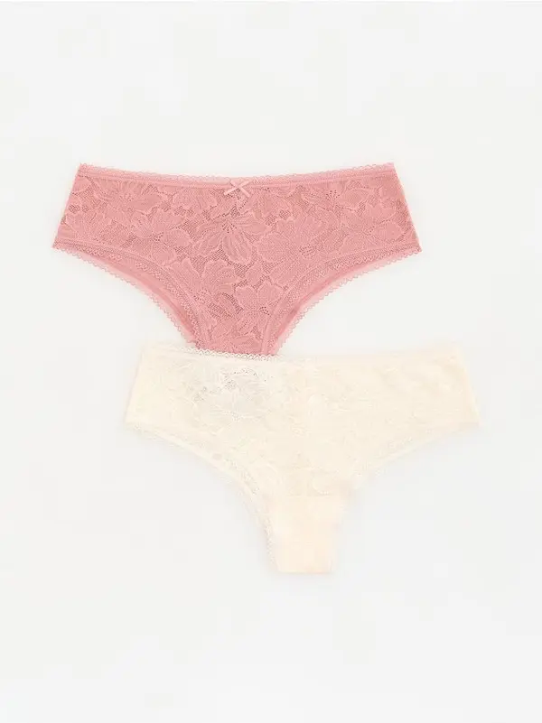 Reserved Reserved - Komplet od 2 para gaćica s čipkom - pastelnoružičasto