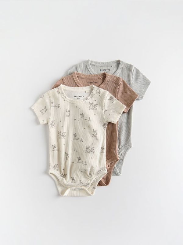 Reserved Reserved - Komplet od 3 pamučna bodija - smeđi