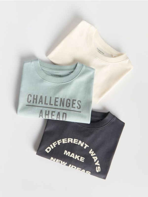 Reserved Reserved - Komplet od 3 pamučne majice kratkih rukava - bljedozeleno