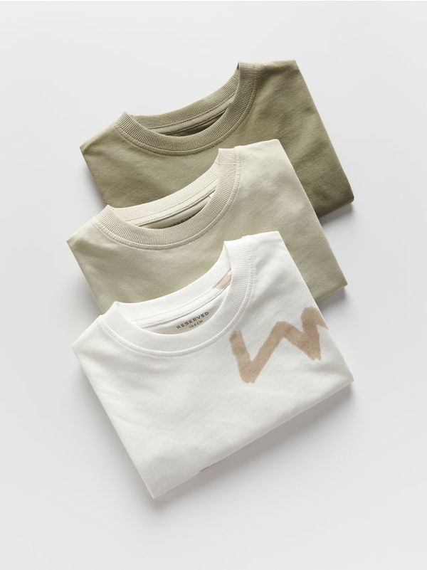 Reserved Reserved - Komplet od 3 pamučne majice kratkih rukava - smeđezeleno