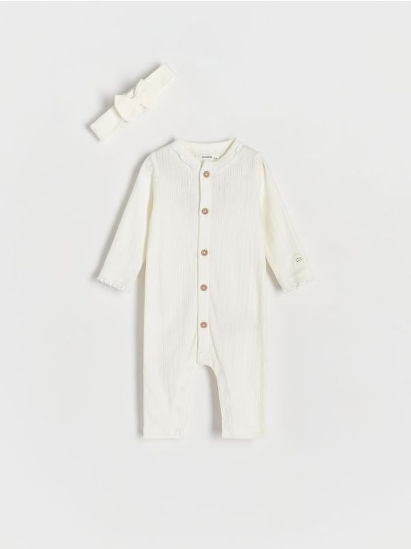 Reserved Reserved - Komplet pamučnog bodija i trake za kosu - krem