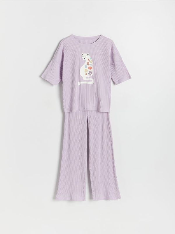 Reserved Reserved - Komplet rebraste pidžame s dugim hlačama - boja lavande