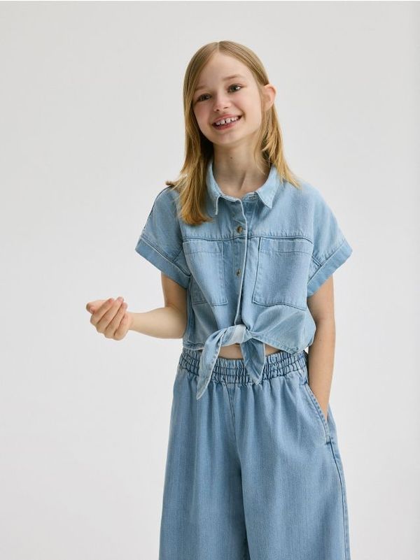 Reserved Reserved - Košulja na vezanje s visokim udjelom liocela - plava